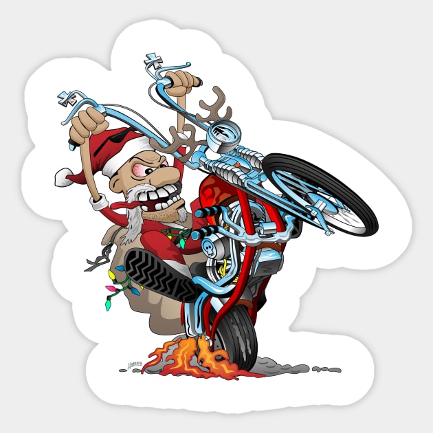 Biker Santa on a chopper cartoon illustration Sticker by hobrath